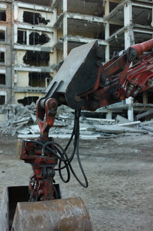 East German prefab building being demolished in Berlin-Mitte